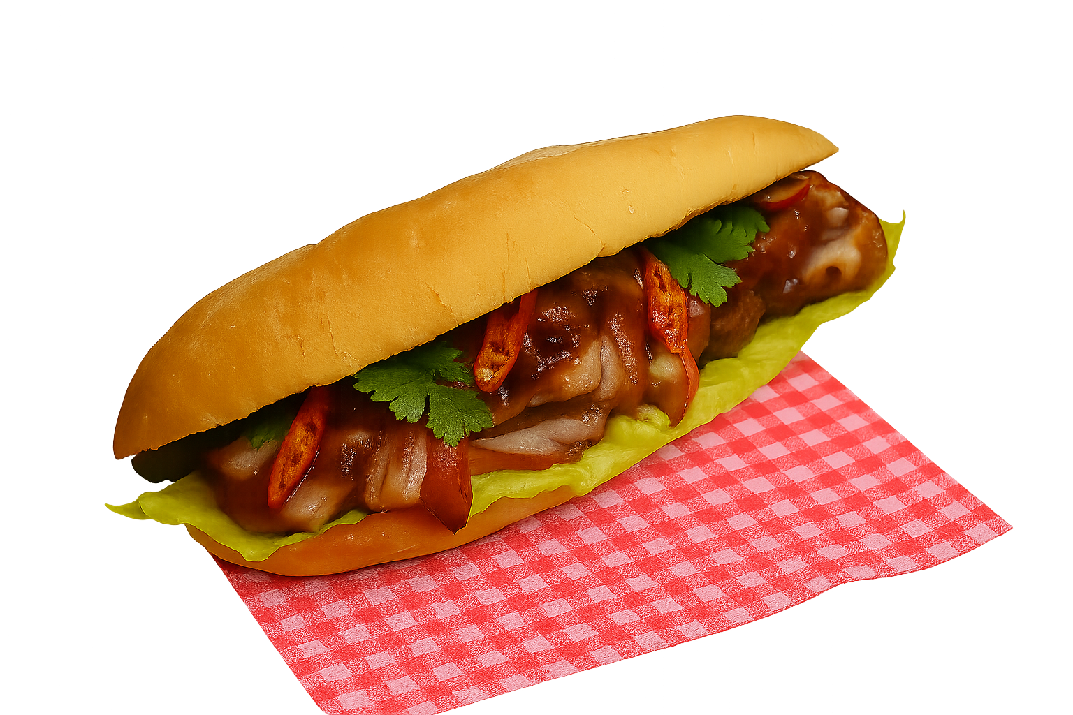 Sticky Caramelised Pork belly &amp; braised Korean Egg Banh mi